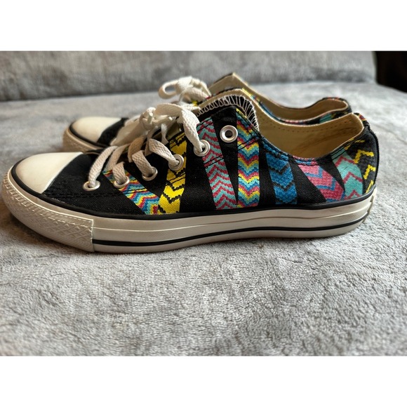 Converse All Star Low Top Chevron Sneakers Black Multi Womens Shoes - Picture 3 of 6